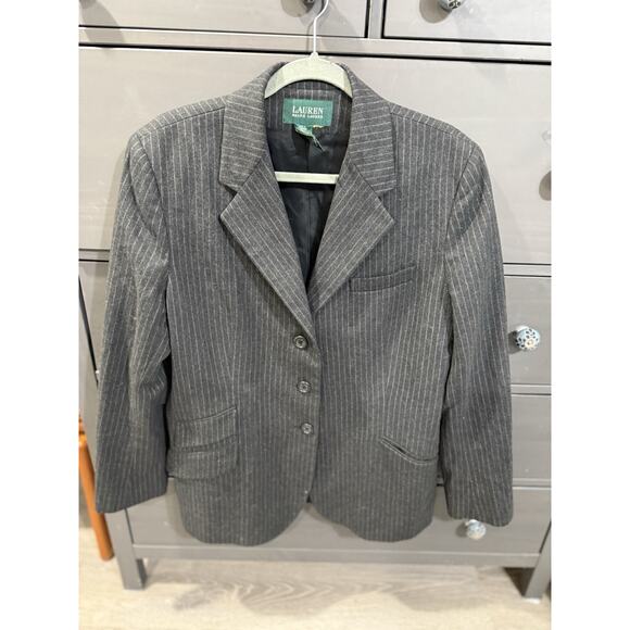 LAUREN RALPH LAUREN Gray 100% Wool Blazer Size 16 Women Casual Career Line - Picture 1 of 4